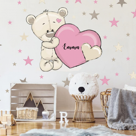 Home & Garden - Autocolant ursuleți cu stele roz - Inspiotex