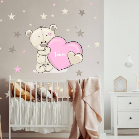 Home & Garden - Autocolant ursuleți cu stele roz -  INSPIOTEX