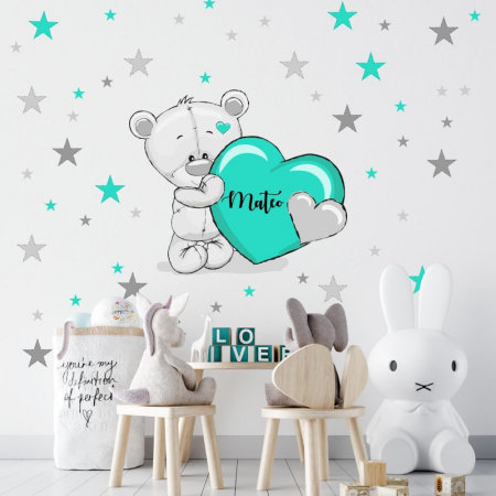 Home & Garden - Autocolante de perete -  ursuleț cu stele și nume