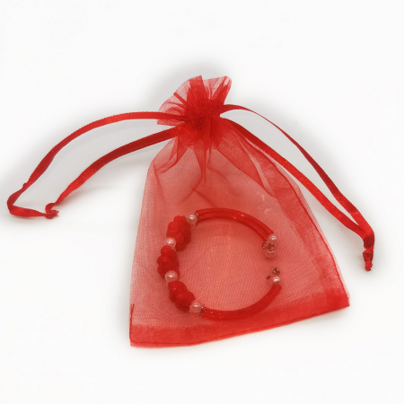 Martisor - Bratara de martisor pentru fetite, rosu cu alb, in saculet organza, VisionXXI