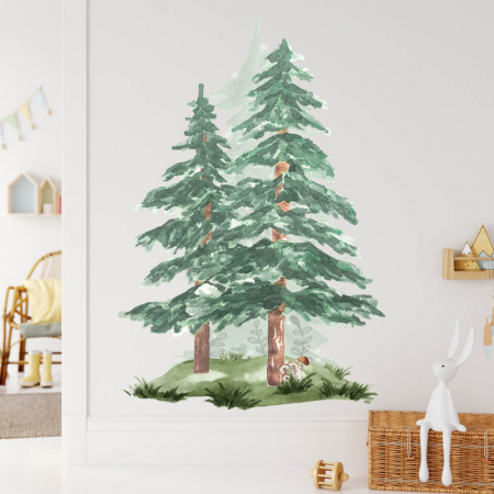Wallpaper - Copaci coniferi - autocolante în acuarelă pentru perete