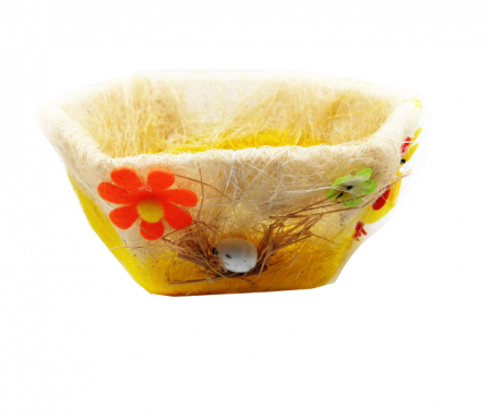 Cos decorativ hexagonal pentru oua de Paste, 20x8cm, alb-galben, Vision [0]