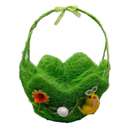 Cosulet de Paste cu toarta din iarba verde ornamentala, cu Decoratiuni, Hexagonal, 18x24 cm, Vision XXI [0]