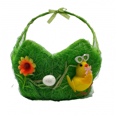 Cosulet de Paste cu toarta din iarba verde ornamentala, cu Decoratiuni, Hexagonal, 18x24 cm, Vision XXI [1]