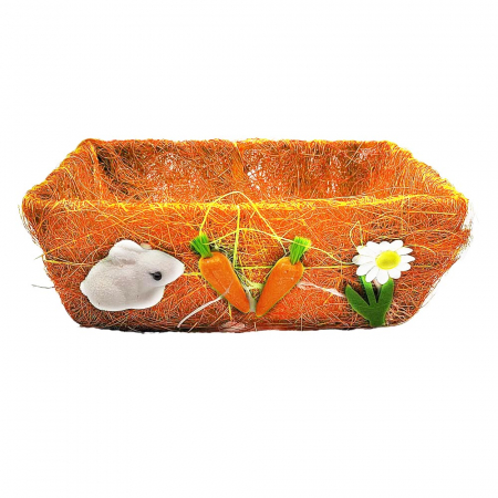 Paste - Cosulet de Paste din iarba portocalie ornamentala, cu Decoratiuni, Dreptunghiular, 20x16x7 cm, VisionXXI