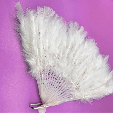 Decoratiuni de Petrecere - Evantai pliabil din pene cu puf, alb, 27 cm, Vision XXI