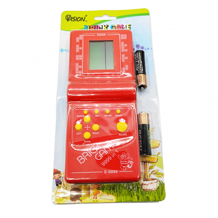 Jocuri de memorie si inteligenta - Joc clasic Tetris 9999 in 1, Brick Game, model 2023, cu baterii incluse, culoare rosu, VisionXXI