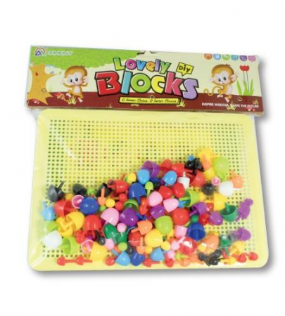 Jucarii interactive copii - Joc mozaic Vision 25x19cm, cu pioneze de plastic multicolore, 120 de piese