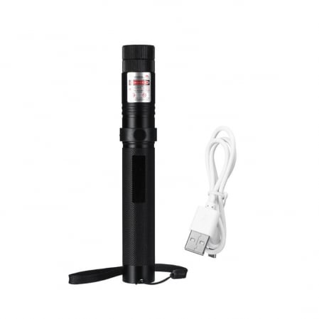 Lanterna cu laser pointer verde LED, profesionala, Incarcare USB, Raza de actiune 10 KM, Negru, VisionXXI [1]