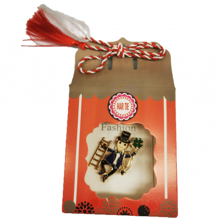 Martisor - Martisor Brosa de Metal, Hornarul Vesel, in cutie de carton cu snur gros, Colectia VisionXXI