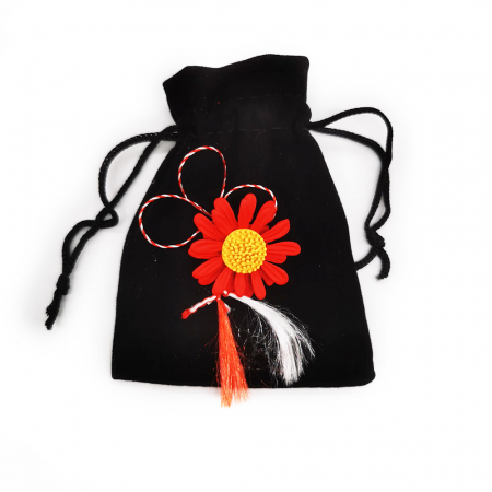 Martisor - Martisor Brosa de Metal pe Saculet de Catifea, Margareta Rosie, Colectia VisionXXI