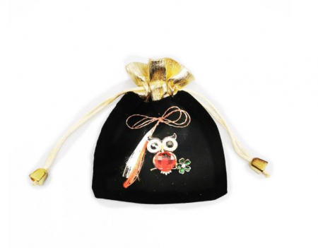 Martisor - Martisor Brosa Mare, Bufnita Posaca, Albastra, in saculet de catifea, Vision®