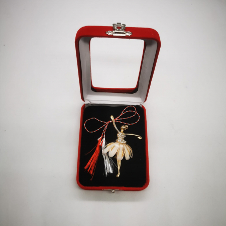 Martisor Brosa Mare in cutie de catifea rosie cu fereastra de sticla, Balerina Gratioasa, bej, Colectia VisionXXI [2]