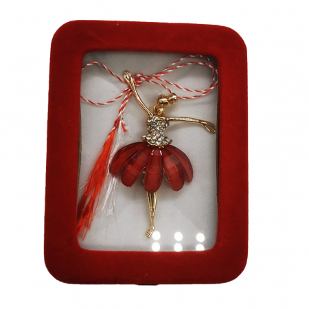 Martisor Brosa Mare in cutie de catifea rosie cu fereastra de sticla, Balerina Gratioasa, rosu, Colectia VisionXXI [0]