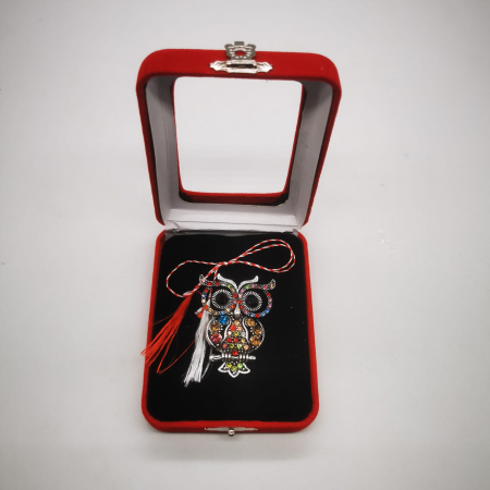 Martisor Brosa Mare in cutie de catifea rosie cu fereastra de sticla, Bufnita cu Ochii Mari, Colectia VisionXXI [4]