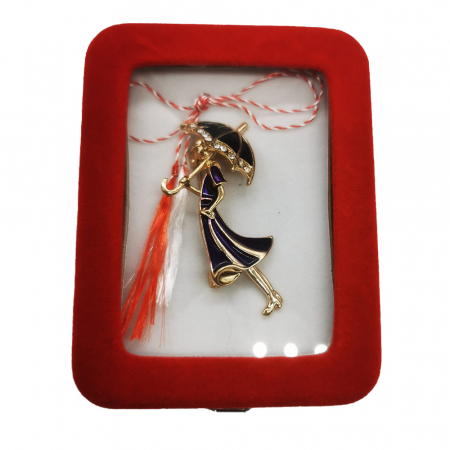 Martisor - Martisor Brosa Mare in cutie de catifea rosie cu fereastra de sticla, Doamna Misterioasa, VisionXXI