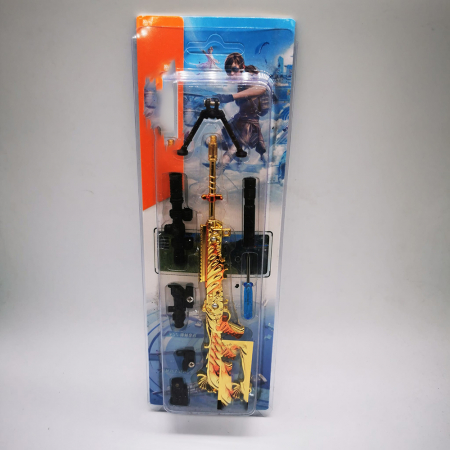 Miniatura de colectie Pusca Sniper 17 cm, Integral din metal, cu 3 lunete, amortizor si trepied demontabile, Model Auriu, Vision XXI [5]