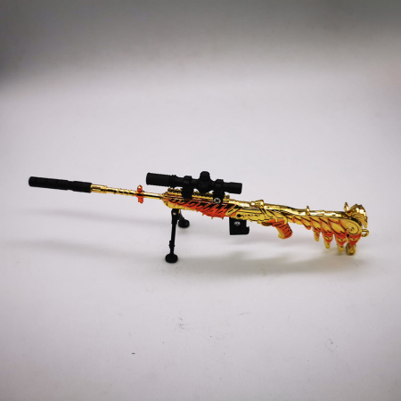 Miniatura de colectie Pusca Sniper 17 cm, Integral din metal, cu 3 lunete, amortizor si trepied demontabile, Model Auriu, Vision XXI [4]