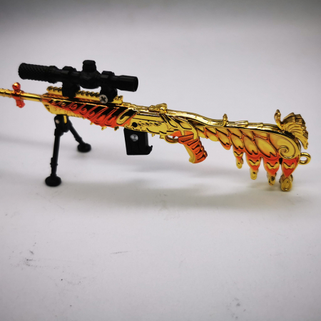 Miniatura de colectie Pusca Sniper 17 cm, Integral din metal, cu 3 lunete, amortizor si trepied demontabile, Model Auriu, Vision XXI [3]