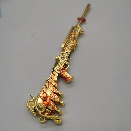 Miniatura de colectie Pusca Sniper 17 cm, Integral din metal, cu 3 lunete, amortizor si trepied demontabile, Model Auriu, Vision XXI [2]