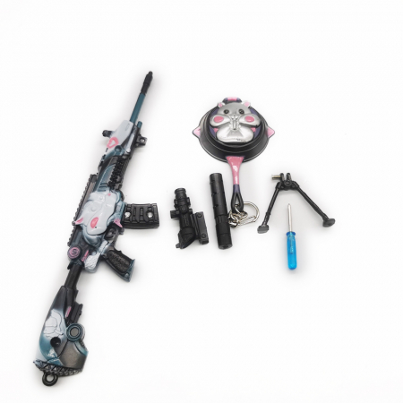 Miniatura de colectie Pusca Sniper 25 cm, Integral din metal, cu luneta, amortizor si trepied demontabile, Model Black Cat negru cu galben, Vision XXI [1]