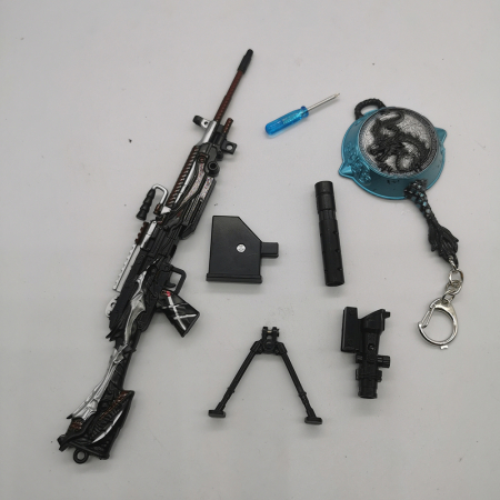 Miniatura de colectie Pusca Sniper 25 cm, Integral din metal, cu luneta, amortizor si trepied demontabile, Model Dragon negru cu argintiu, Vision XXI [1]