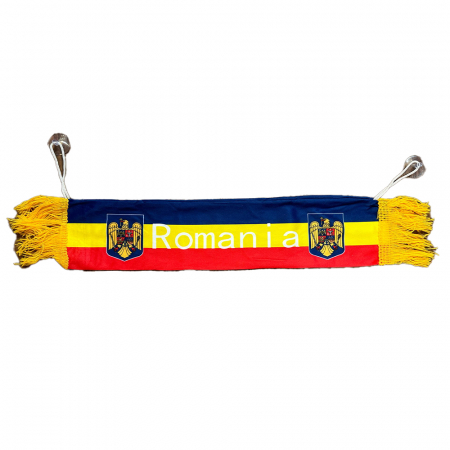 Articole suporteri - Minifular Tricolor Romania, 9x50 cm, cu franjuri, pentru interior auto, cu ventuze, Vision XXI
