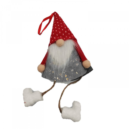 Articole de Craciun - Ornament Atarnator pentru Usa, Geam sau Brad, Elf Gnom cu Barba, Gri, 21+12cm, VisionXXI