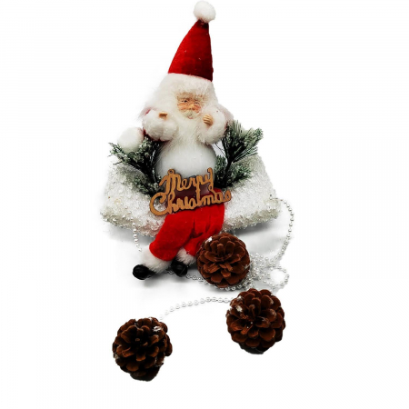 Articole de Craciun - Ornament Atarnator pentru Usa sau Geam, Mos Craciun cu Conuri de Brad, 60cm, VisionXXI