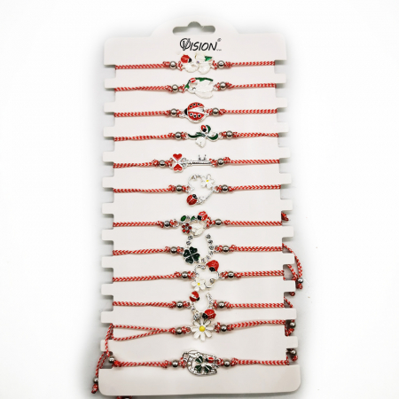 Martisor - Pachet de 12 Bratari Martisor, reglabile, cu snur alb-rosu, Diverse Simboluri, neambalate individual, medalioane argintii, Colectia VisionXXI