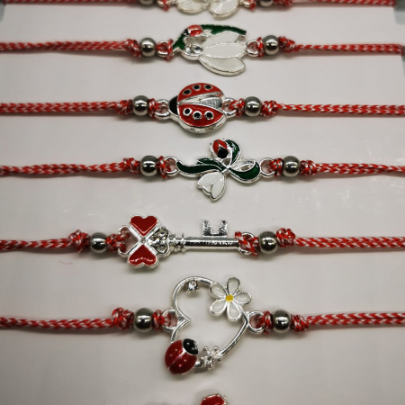 Pachet de 12 Bratari Martisor, reglabile, cu snur alb-rosu, Diverse Simboluri, neambalate individual, medalioane aurii, Colectia VisionXXI [2]