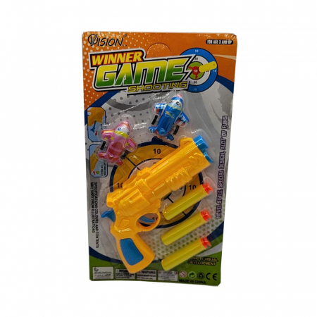 Arme de jucarie - Pistol cu compresie, Winner Game, 10m distanta, 3 Gloante de burete tip Nerf, 16cm, Vision XXI