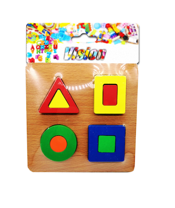 Puzzle - Puzzle lemn incastru 12 piese, forme geometrice, 15x15cm, Vision