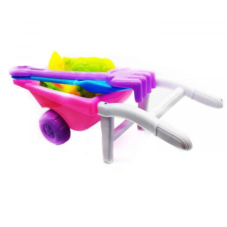Jucarii pentru plaja si nisip - Roaba, Vision,  cu unelte si forme de nisip, 30 cm, 6 piese