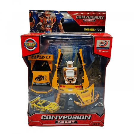 Jucarii interactive copii - Robot Transformabil in Masina, 18cm, scara1:32, Galben, VisionXXI