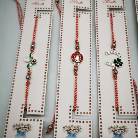 Set 12 Bratari de Martisor, reglabile, Diverse Simboluri, ambalate individual, cu medalion si bile, Fond Argintiu, Colectia VisionXXI [3]
