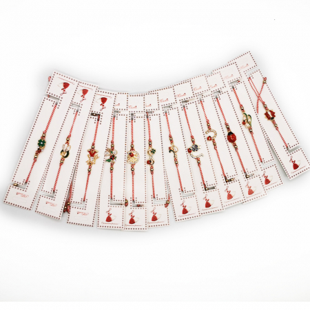 Martisor - Set 12 Bratari de Martisor, reglabile, Diverse Simboluri, ambalate individual, cu medalion si bile, Fond Auriu, Colectia VisionXXI