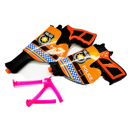 Arme de jucarie - Set 2 pistoale, Police Gun Shoot, cu 4 ventuze, 22 cm, Vision XXI