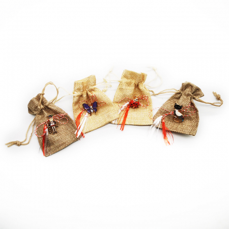 Martisor - Set 4 martisoare tip brosa, pe saculet de iuta, Colectia VisionXXI