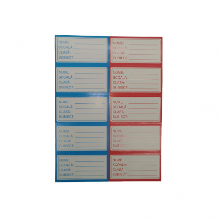 Papetarie - articole scolare - Set 50 etichete scolare, rosii si albastre, 5 coli x 10 etichete, VisionXXI