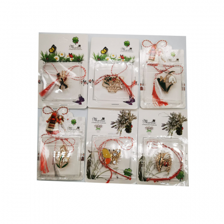 Martisor - Set 6 martisoare tip Brosa, 6 Simboluri de Primavara, in cutii de carton cu fereastra transparenta, Colectia VisionXXI