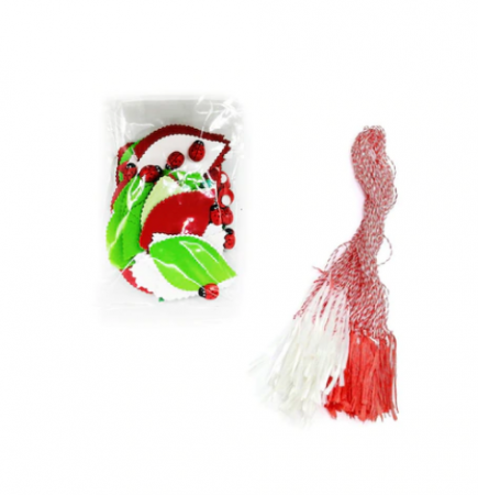 Martisor - Set creativ de montat Martisoare, frunzulite din carton, 10 buburuze cu adeziv, 10 snururi