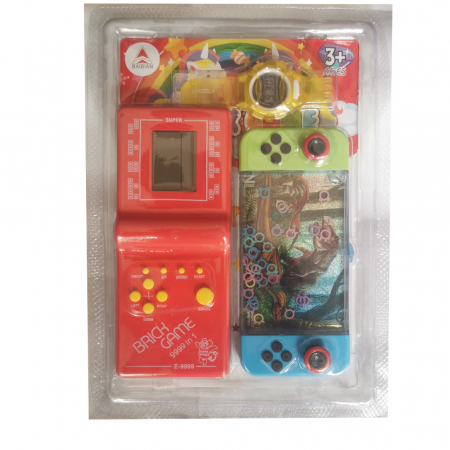 Jocuri de memorie si inteligenta - Set de joaca pentru copii, 3 piese, Consola Tetris, Joc de Apa, Ceas de Mana, Multicolor, VisionXXI