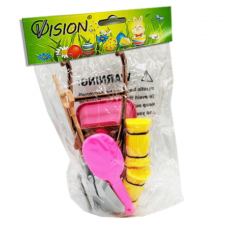 Jucarii si jocuri pentru copii - Set de Joaca pentru copii, Micul Gradinar, cu roaba, unelte, galeata, baloti de paie, 20 cm, VisionXXI