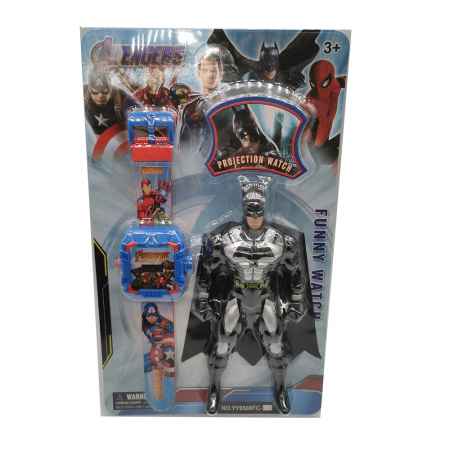 Jucarii si jocuri pentru copii - Set figurina tip Avengers cu Ceas functional care proiecteaza imagini, negru, VisionXXI