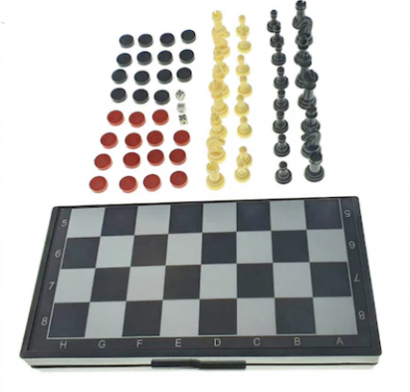 Activitati in Aer Liber - Set jocuri Magnet Spel 3270, Sah , Table , Dame , 62 piese magnetice cu baza de la 17 la 22mm