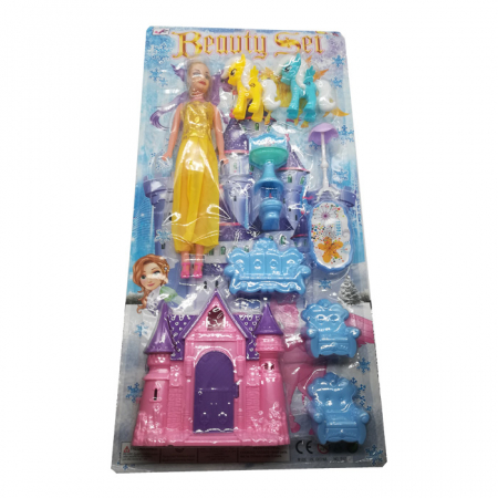 Jucarii si jocuri pentru copii - Set pentru fetite Vision, castel, papusa, doi ponei si accesorii, 12 piese