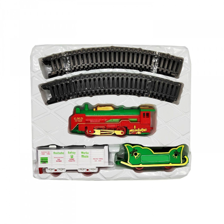 Jucarii interactive copii - Set trenulet de jucarie, Locomotiva cu Doua Vagoane, 13 piese, 25x25cm, VisionXXI