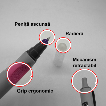 Stilou de plastic cu mecanism si penita ascunsa, 5026M, cu radiera si cerneala termosensibila, cartus de 5cm, Grip ergonomic, Marine, Vision XXI [2]