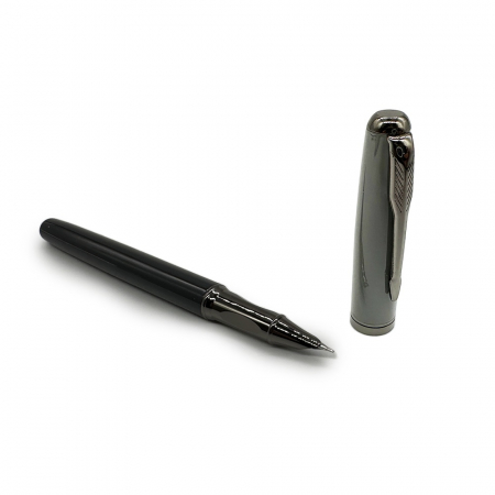 Papetarie - articole scolare - Stilou Metalic cu Penita ascunsa 023A, Robust si Elegant, Incarcare duala patron sau rezervor, Grip ergonomic din metal, Gri Lucios, Vision XXI